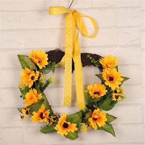 Bestoyard Door Wreath Summer Sunflowers Heart Shape Garland Front Porch