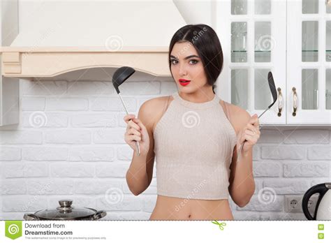 Beautiful Girl In The Kitchen Stock Photo Image Of Interior Indoors