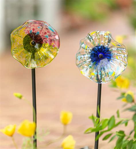 Handcrafted Blown Glass Flower Garden Stake Glass Art Collections