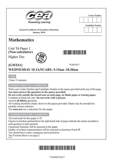 Gcse Math Past Papers Mark Schemes Standard January Series 2018 25496