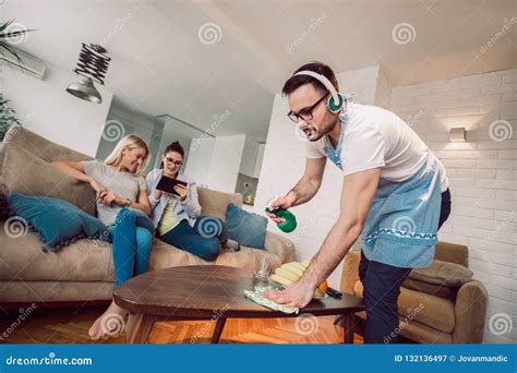 Husband Housekeeping and Cleaning Concept. Stock Image - Image of floor