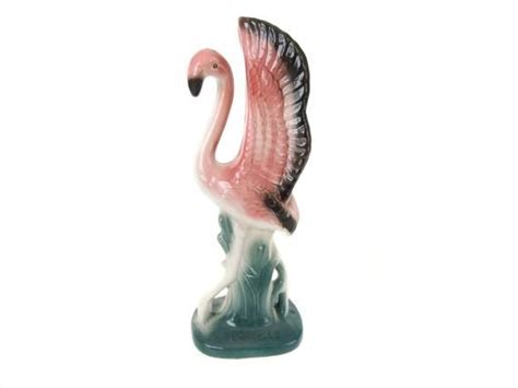 Vintage Pink Flamingo Statue Ceramic Flamingo Figurine Made In Japan