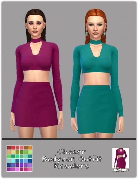 Choker Bodycon Outfit Recolors At Maimouth Sims4 Sims 4 Updates