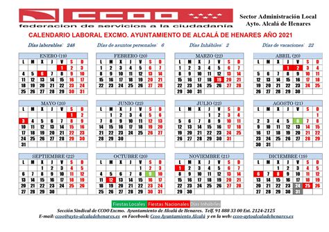 Calendario Laboral Ccoo Ayto Alcalá De Henares