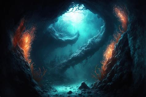 Premium Photo Underwater Cave In Fantasy Underwater World Digital