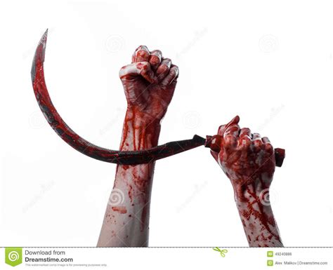 Bloody Hand Holding A Sickle, Sickle Bloody, Bloody Scythe 