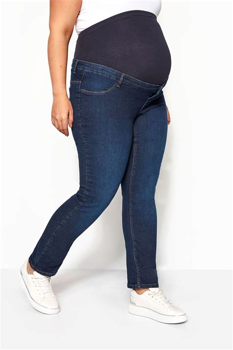 Bump It Up Maternity Dark Blue Straight Leg Jeans With Comfort Panel Yours Clothing