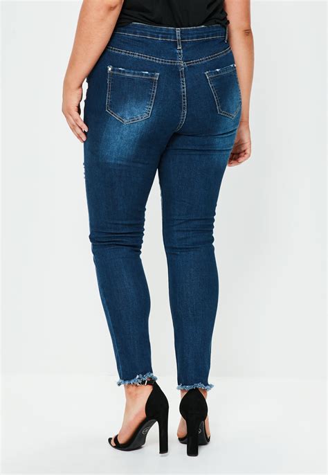 Missguided Denim Plus Size Blue High Waisted Ripped Skinny Jeans Lyst