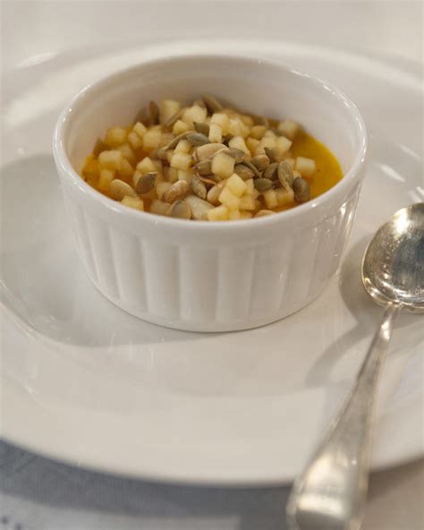 Butternut Squash Custard With Poached Quince And Pine Nuts Recipe