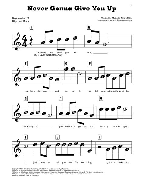 Never Gonna Give You Up Sheet Music Rick Astley E Z Play Today
