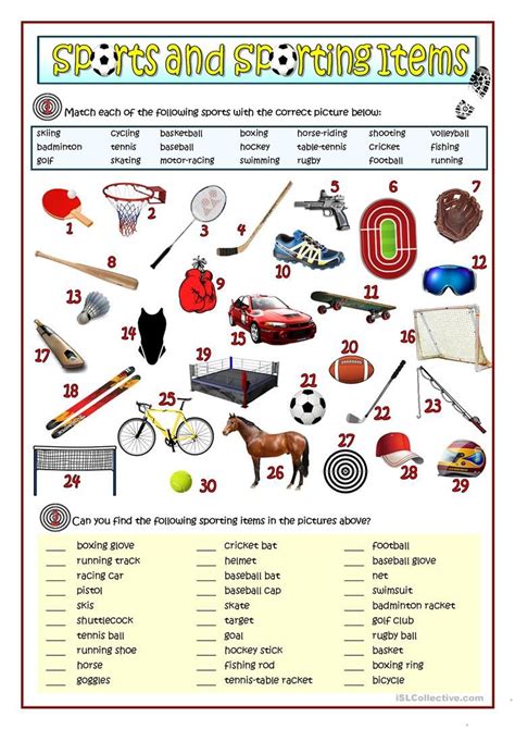 Sports And Sporting Items Worksheet Free Esl Printable Worksheets