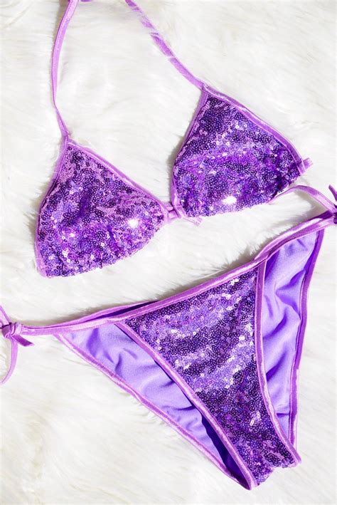 Sexy Sequin Sparkly Bling Purple Bikini Made To Order Etsy