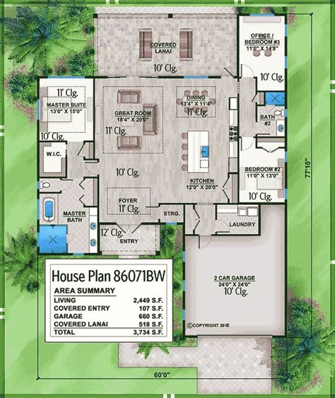 Plan 86071bw Lovely 3 Bed One Story House Plan With Covered Lanai