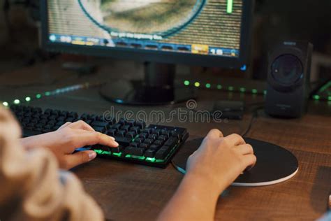 Gamer Playing Online Video Games Stock Photo Image Of Hands Indoors