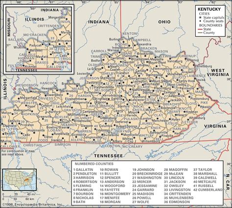 Kentucky State Map With Counties And Cities | Topographic Map