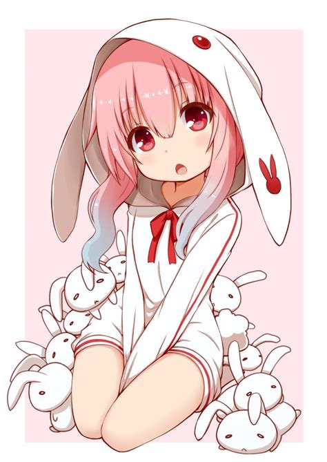 Cute Anime Girl Bunny Pink Hair Confused
