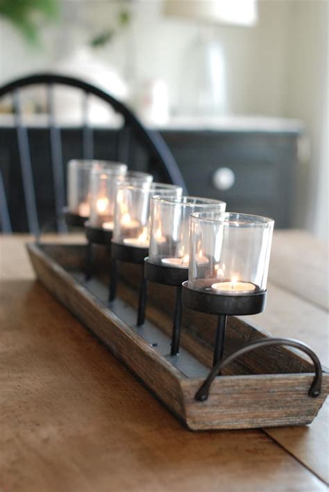 Each pillar candle holder can accommodate 1 votive or pillar candle. Rustic Wood Centerpiece Votive Holder kitchen table or ...