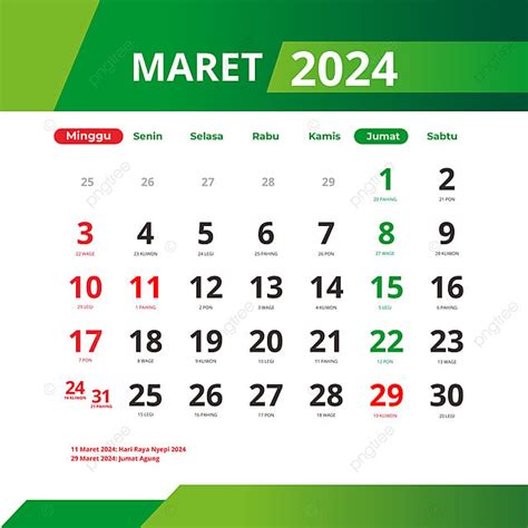 Vector De Calendario De Marzo De 2024 Con Feriados Nacionales Javaneses