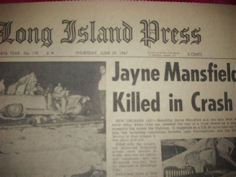 Jayne Mansfield Death June 29 1967 Long Island Press Ny Newspaper