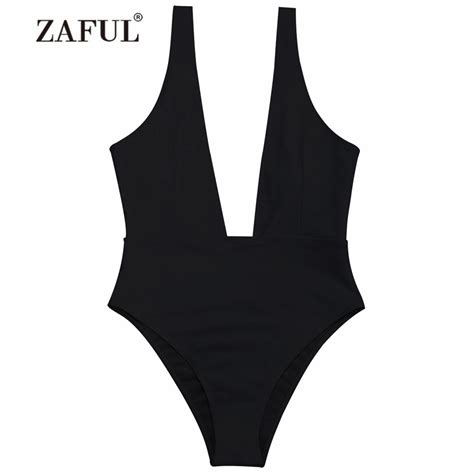 Zaful 2018 New Plunging Neck One Piece Swimwear Women Swimsuit Low Cut