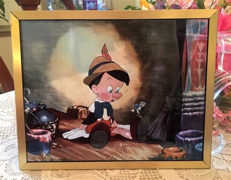 Rare Vintage Disney Pinocchio And Jiminy Cricket Framed Gem