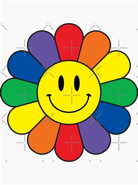 Rainbow Retro Smiley Face Flower Sticker For Sale By Humannation