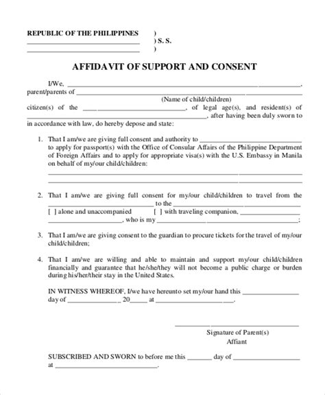 Free 10 Sample Affidavit Of Support Forms In Pdf Ms Word