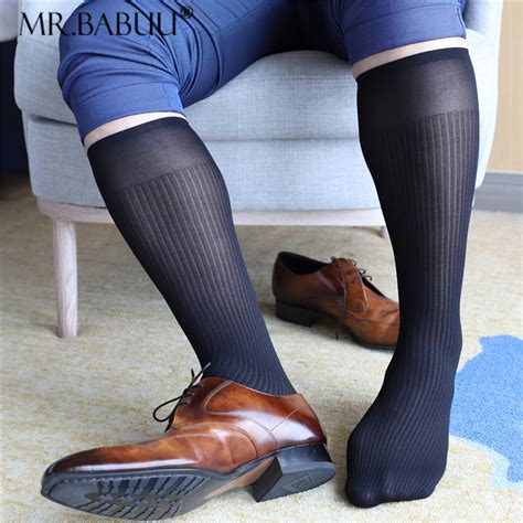 5pairs Pack Mens Sheer Otc Striped Dress Business Thin Suit Socks 002