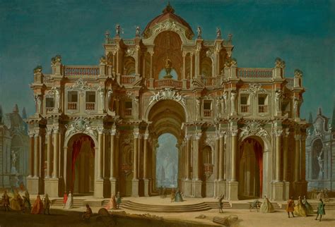 Venetian School 18th Century Architectural Capriccio With Elegant