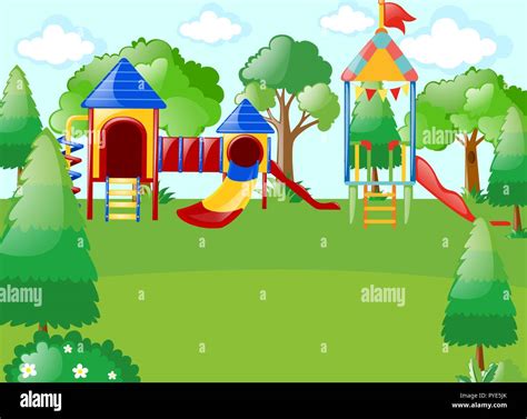 Scene With Playground In Park Illustration Stock Vector Image And Art Alamy