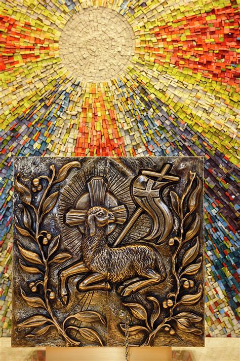 Sunburst Mosaic At Side Altar For Tabernacle With Bronze Bas Rel