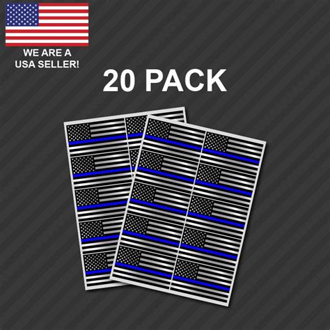 Pack Of 20 Blue Line Flag Decal Thin Blue Line Sticker Police Etsy