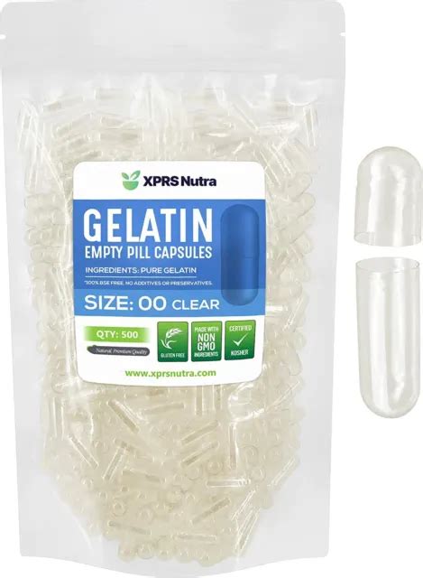 Size 00 Clear Empty Gelatin Pill Capsules Kosher Gel Caps Gluten Free