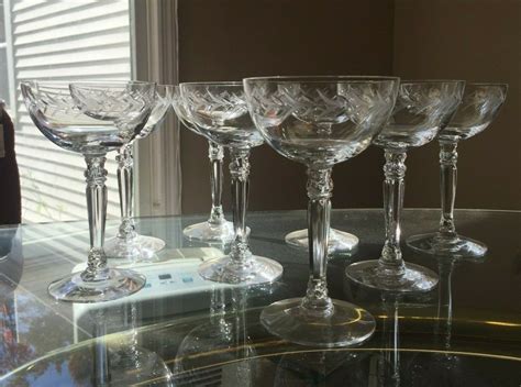 8 Vtg Fostoria Cut Glass Goblets Stemware Drinking Glasses