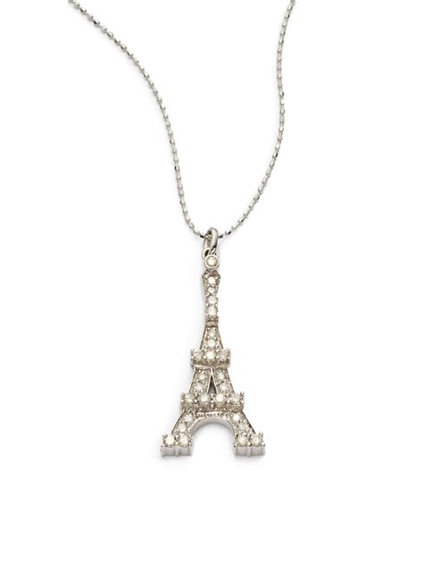 Sydney Evan Diamond Eiffel Tower Necklace In Silver White Lyst