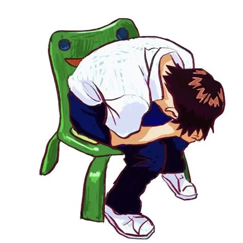 A Drawing Of A Person Sitting In A Chair With His Head On The Back Of