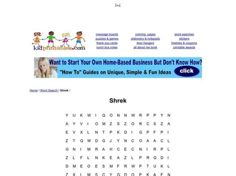 Shrek Word Search Worksheet For 1st 2nd Grade Lesson Planet