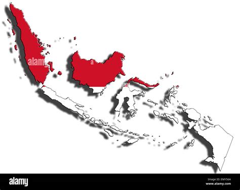 Outline Of National Boundary Of Indonesia Filled With Country Flag