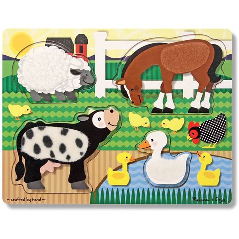 Melissa And Doug Farm Animals Touch And Feel Textured Wooden Puzzle