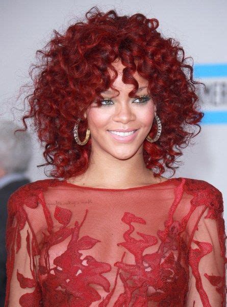 Rihannas Wild Crimson Curls Red Curly Hair Medium Hair Styles