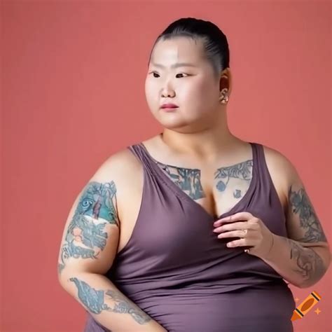 Portrait Of An Asian Woman With Shaved Hair And Tattoo