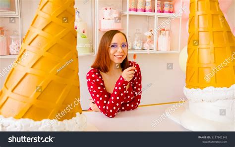 Woman Eating Lollipop Confectionery Content Female Stock Photo Shutterstock