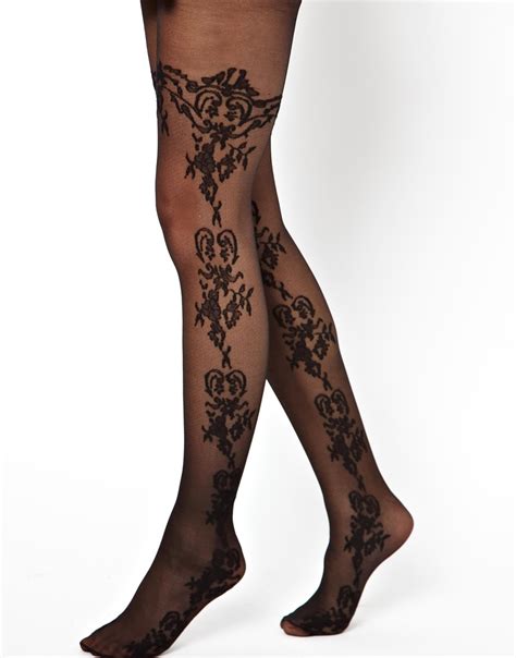Floral Pantyhose Pattern Bristles Lace Sheer Floral Pattern Control Top Tights Editorialist