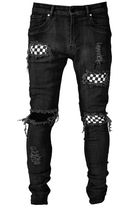 Checkered Denim Black Pre Order Lakenzie Ripped Jeans Men