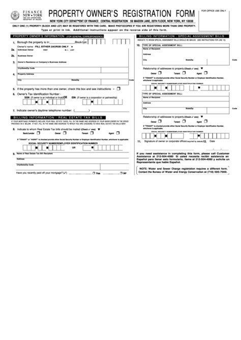 Property Owners Registration Form New York Department Of Finance