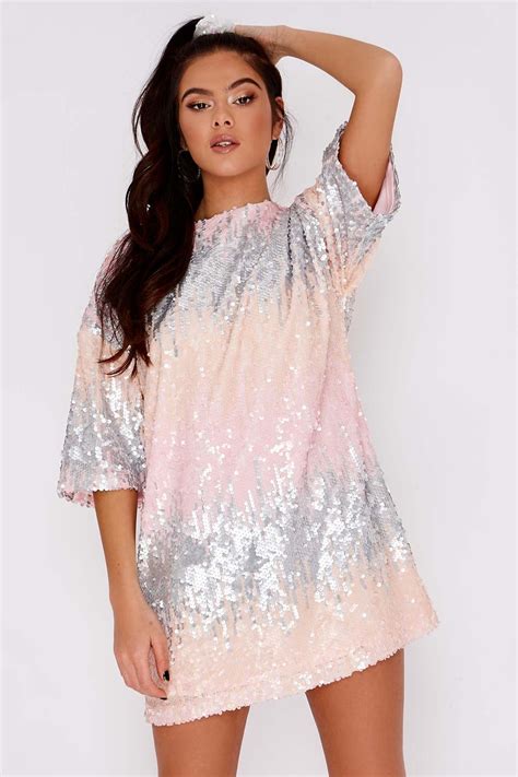 Pink Ombre Sequin Oversized T Shirt Dress Dressy Outfits Sequin T