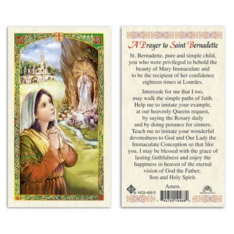 A Prayer To Saint Bernadette Laminated Prayer Card Discount Catholic