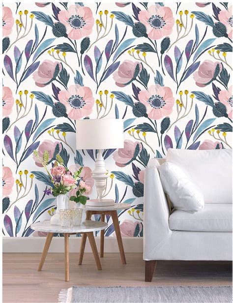 Watercolor Floral Peel And Stick Wallpaper Removable Wallpaper Peel