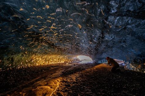 Sunrise In Ice Cave Ice Cave Iceland Cave