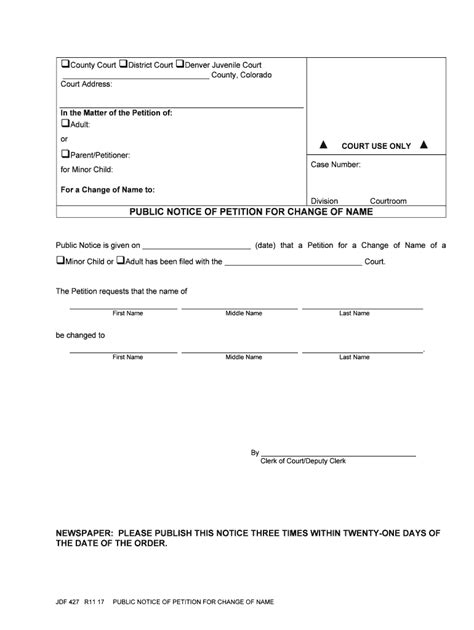 Public Notice Of Petition For Change Of Name Form Fill Out And Sign